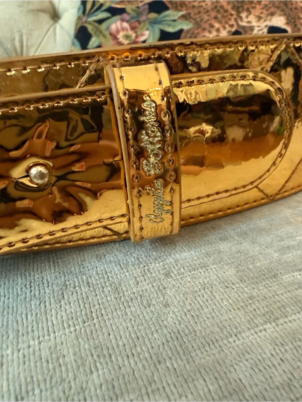 ✨ Apple Bottoms Metallic Gold Wide Waist Belt O-Ring Charm Bling Y2K ML